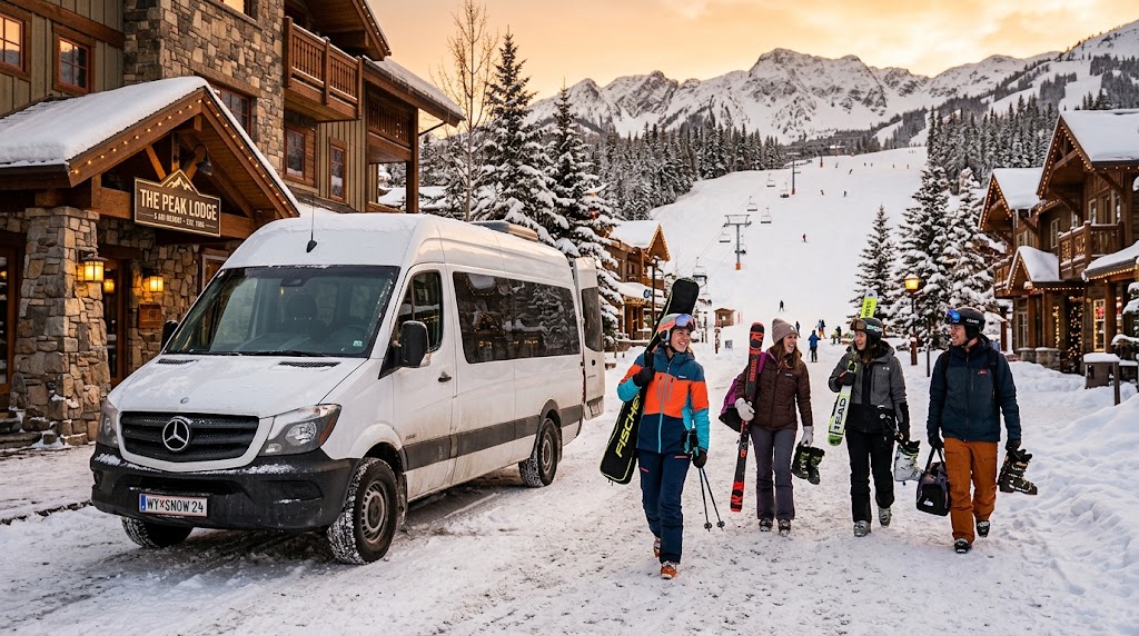Airport shuttle taking skiers to Mont Tremblant from Ottawa